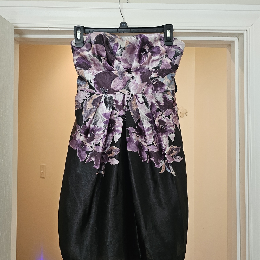 Iz Byer Black Strapless Floral Dress